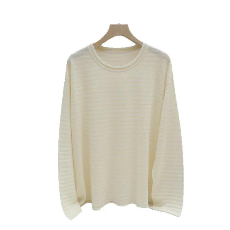 Damen Feines gestreiftes Langarmshirt mit Rundhalsausschnitt aus leichtem Jersey Nord Taschen