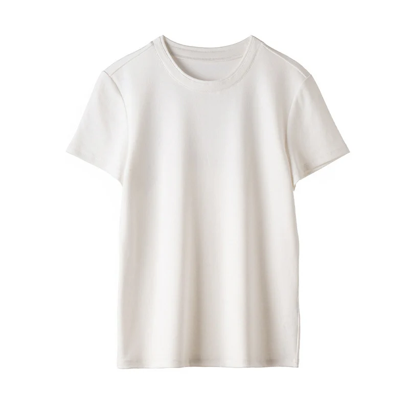 Damen Feines geripptes Kurzarm-T-Shirt aus stretchigem Baumwoll-Modal mit Rundhals Nord Taschen