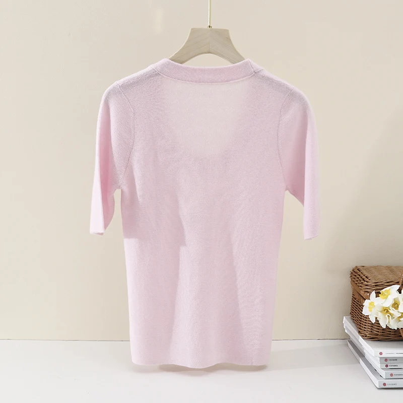 Damen Feines Feinstrick-Shirt mit tiefem Rundhals und dreiviertel Ärmeln Nord Taschen