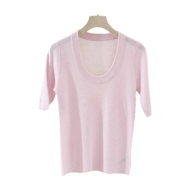 Damen Feines Feinstrick-Shirt mit tiefem Rundhals und dreiviertel Ärmeln Nord Taschen