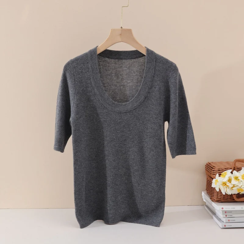 Damen Feines Feinstrick-Shirt mit tiefem Rundhals und dreiviertel Ärmeln Nord Taschen