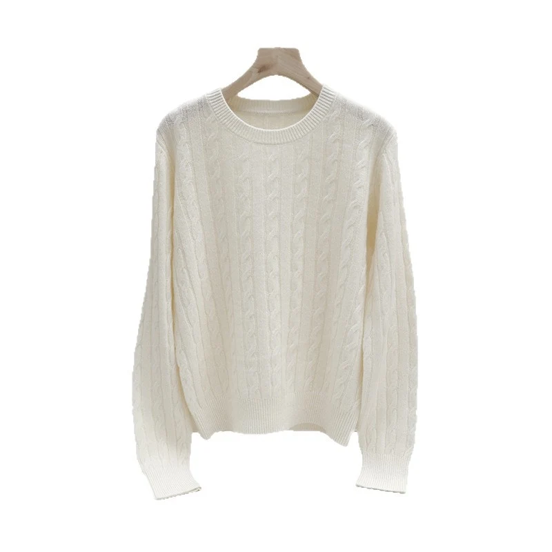 Damen Feiner Zopfmuster-Kabelstrickpullover mit Rundhalsausschnitt und Kaschmir‑Effekt Nord Taschen