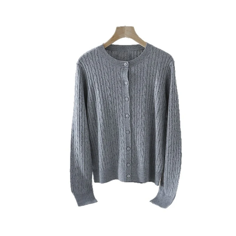 Damen Feiner Zopfmuster-Cardigan mit Rundhals und durchgehender Knopfleiste Nord Taschen