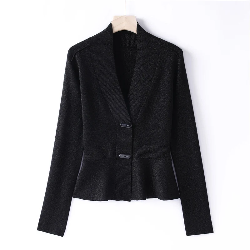 Damen Feiner Strickcardigan mit Schalkragen, taillenbetontem Peplum und Zierknopfleiste Nord Taschen