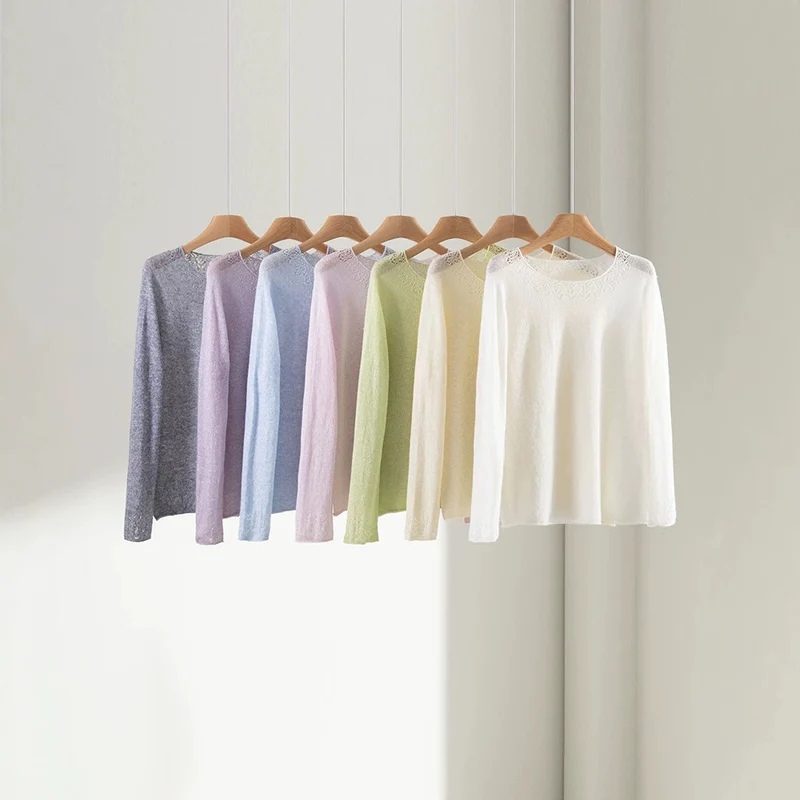 Damen Feiner Rundhals-Pullover mit Spitzenstrick-Detail Nord Taschen