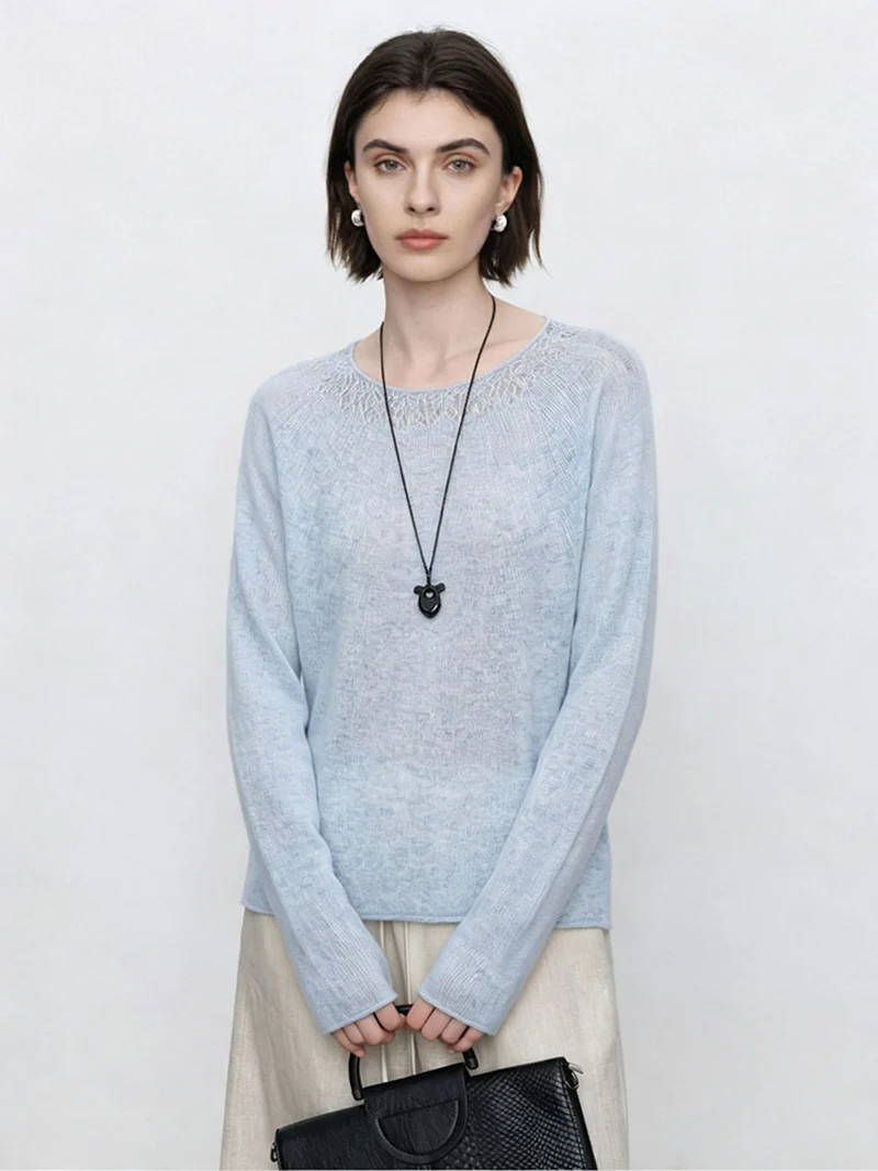 Damen Feiner Rundhals-Pullover mit Spitzenstrick-Detail Nord Taschen