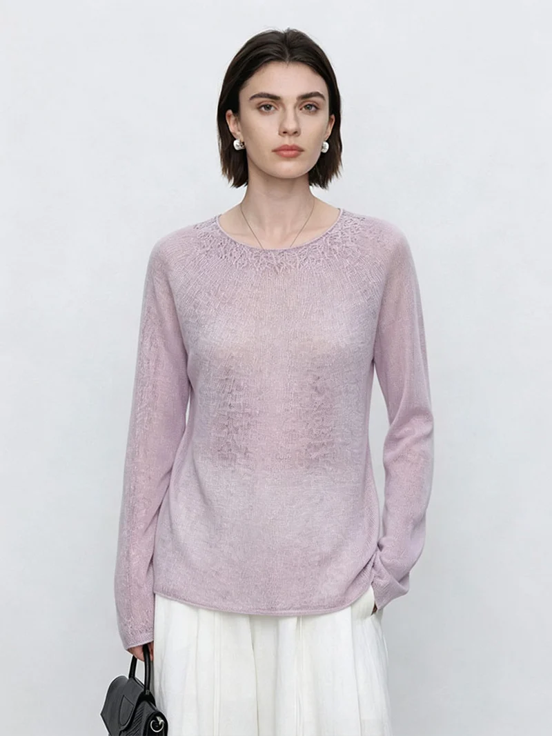 Damen Feiner Rundhals-Pullover mit Spitzenstrick-Detail Nord Taschen