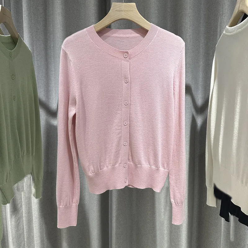 Damen Feiner Rundhals-Feinstrick-Cardigan mit schmaler Silhouette & verlängerten Bündchen Nord Taschen
