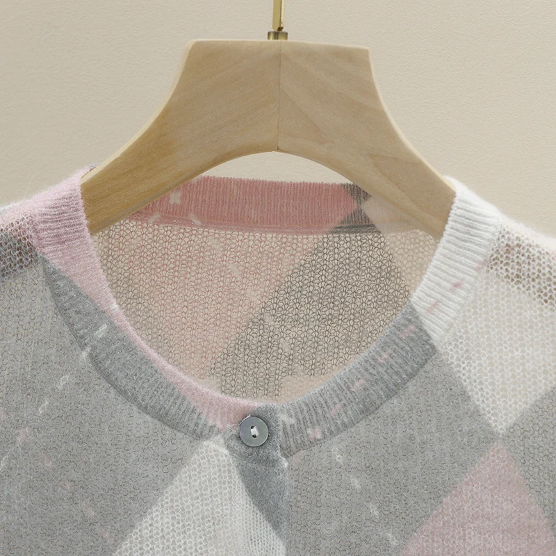 Damen Feiner Rundhals-Cardigan mit Rauten‑Argyle‑Muster aus leichtem Feinstrick Nord Taschen