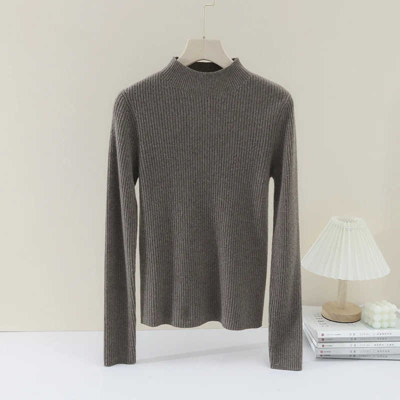 Damen Feiner gerippter Stehkragenpullover mit slim-fit Silhouette Nord Taschen