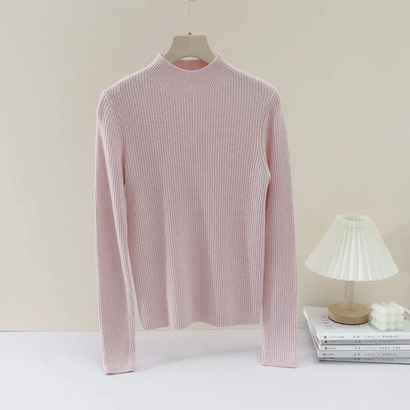 Damen Feiner gerippter Stehkragenpullover mit slim-fit Silhouette Nord Taschen