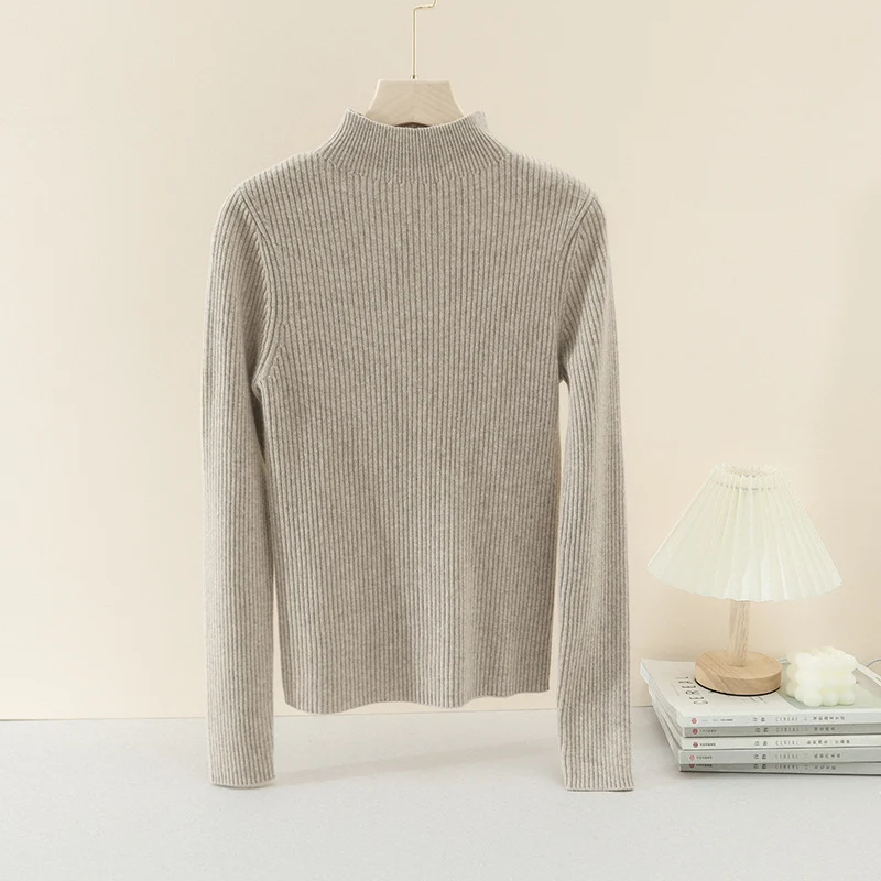 Damen Feiner gerippter Stehkragenpullover mit slim-fit Silhouette Nord Taschen