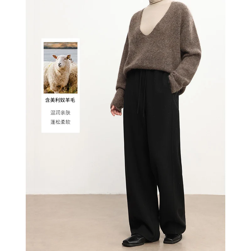 Damen Elastische Wide-Leg Freizeit-Hose mit Tunnelzug und Bügelfalte Nord Taschen