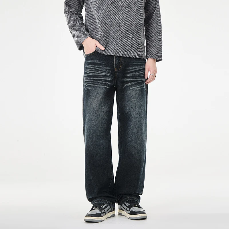 Herren Weite Vintage-Denim-Jeans mit Falteneffekt und tiefer Leibhöhe Nord Taschen