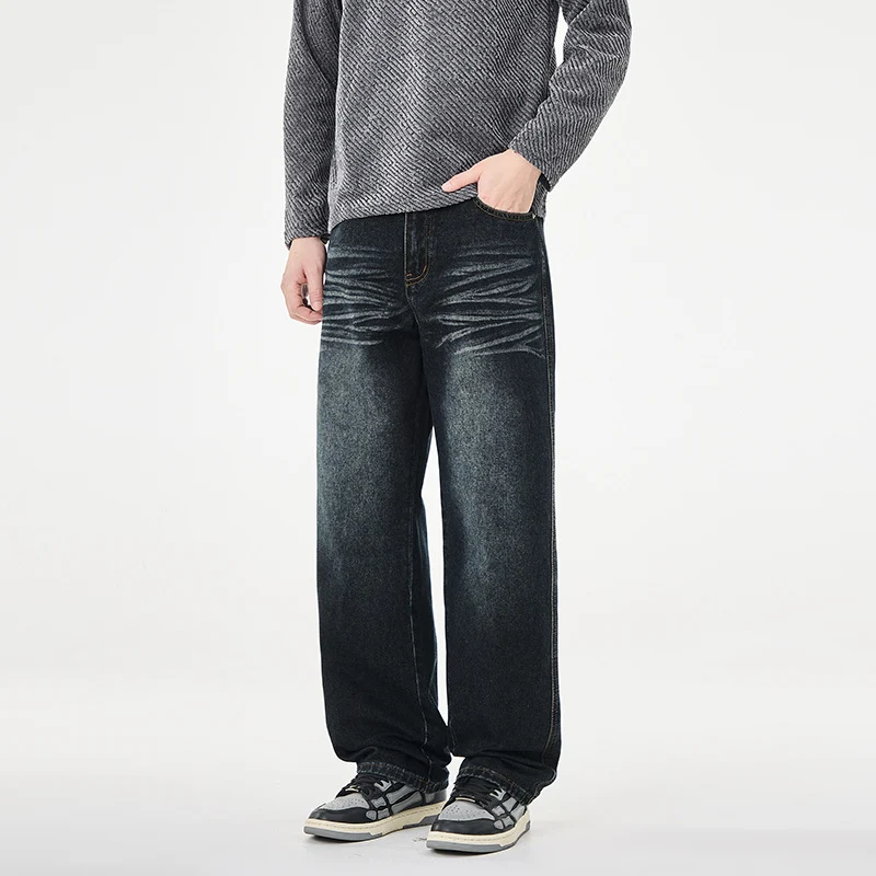 Herren Weite Vintage-Denim-Jeans mit Falteneffekt und tiefer Leibhöhe Nord Taschen