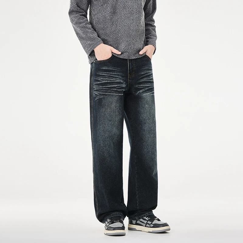 Herren Weite Vintage-Denim-Jeans mit Falteneffekt und tiefer Leibhöhe Nord Taschen