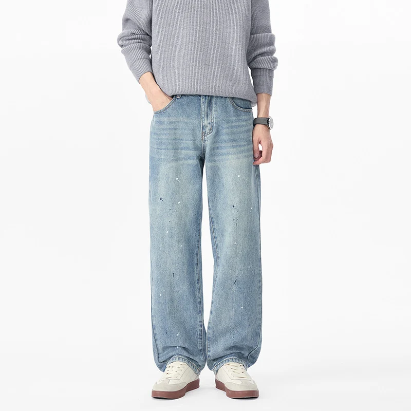Herren Weite Relaxed-Fit Denimhose mit Paint‑Splatter und Used‑Effekt Nord Taschen