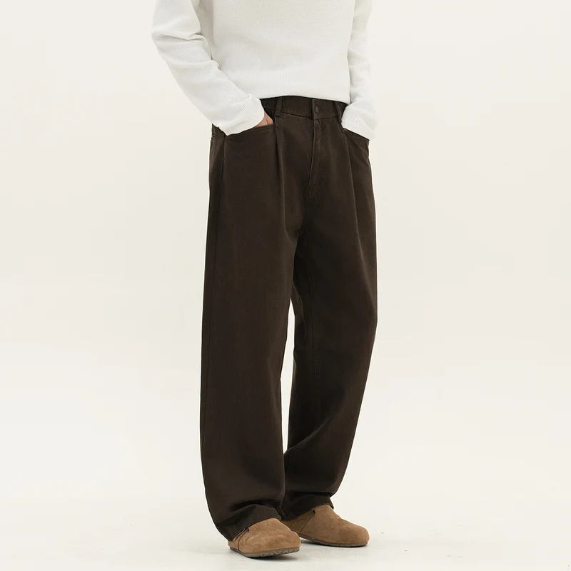 Herren weite Relax-Fit Stoffhose mit hohem Bund und geradem Bein Nord Taschen