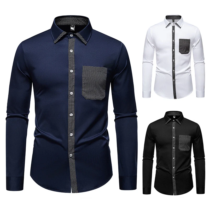 Herren Feines Langarm-Hemd mit Kontrastpunkt-Details, Slim-Fit und Brusttasche Nord Taschen