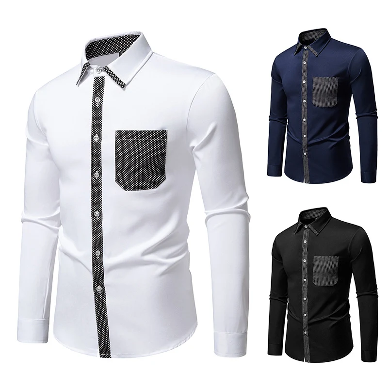 Herren Feines Langarm-Hemd mit Kontrastpunkt-Details, Slim-Fit und Brusttasche Nord Taschen