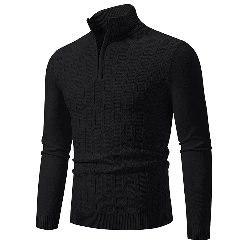 Herren Feiner Zopfstrick-Halbzippullover mit Mockneck und geripptem Saum Nord Taschen