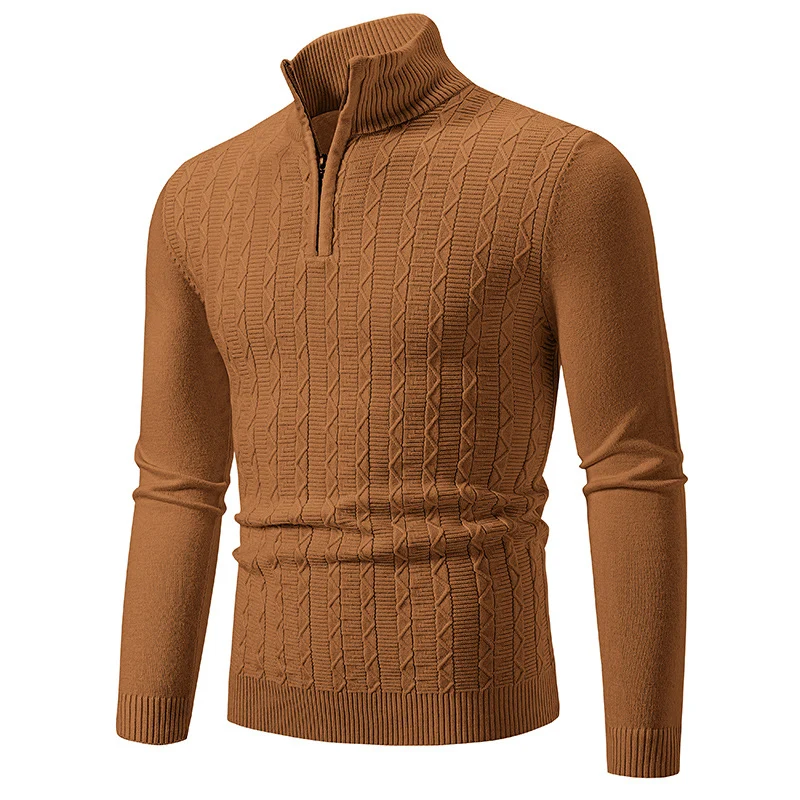 Herren Feiner Zopfstrick-Halbzippullover mit Mockneck und geripptem Saum Nord Taschen