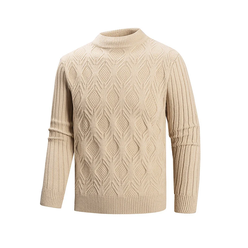 Herren Feiner Zopfmuster-Pullover mit kurzem Stehkragen und Raglanärmeln Nord Taschen