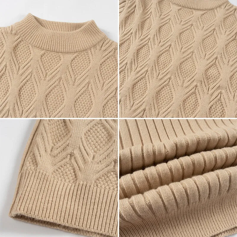 Herren Feiner Zopfmuster-Pullover mit kurzem Stehkragen und Raglanärmeln Nord Taschen
