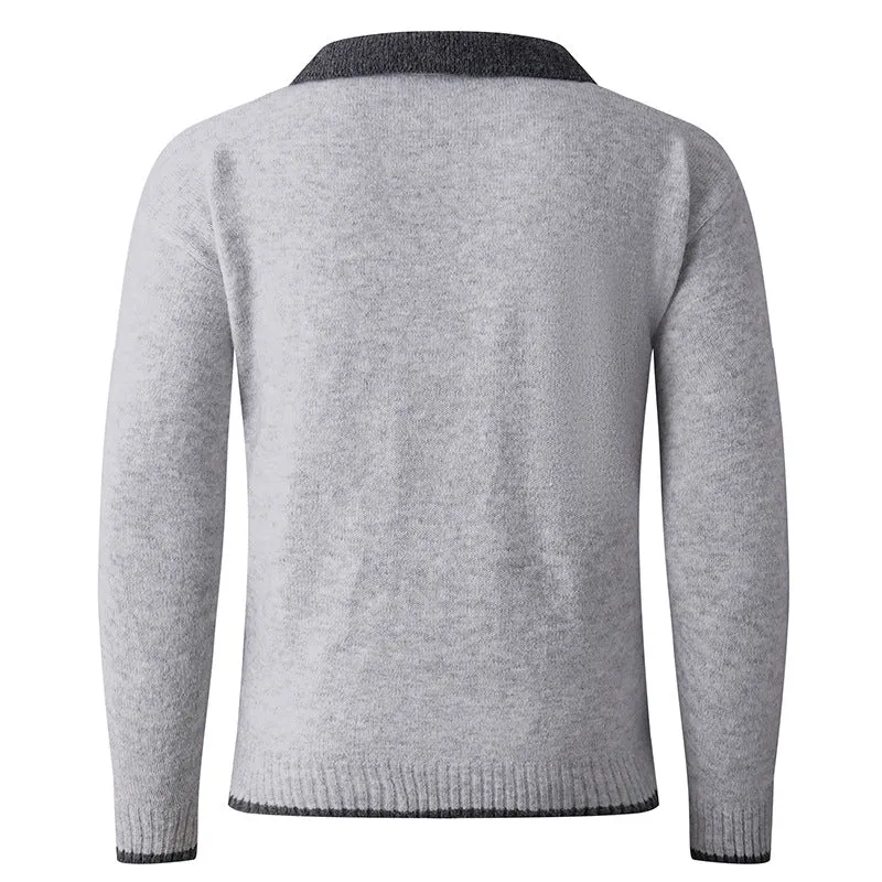 Herren Feiner V-Ausschnitt-Pullover mit Hemdkragen‑Optik und gerippten Bündchen Nord Taschen