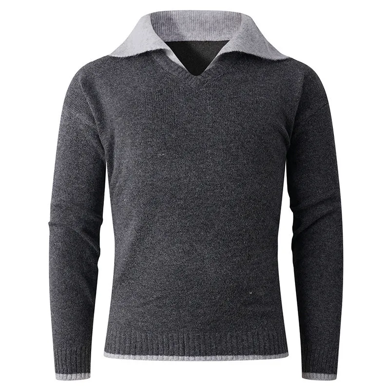 Herren Feiner V-Ausschnitt-Pullover mit Hemdkragen‑Optik und gerippten Bündchen Nord Taschen