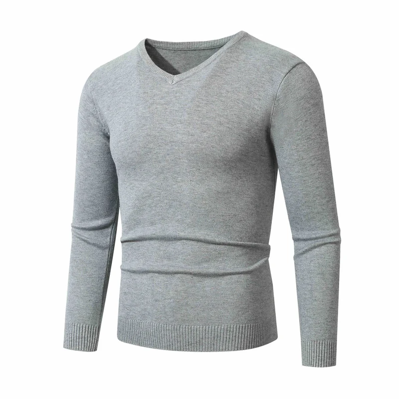 Herren Feiner V-Ausschnitt Feinstrickpullover mit schmalem Rippsaum Nord Taschen