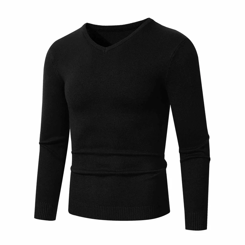 Herren Feiner V-Ausschnitt Feinstrickpullover mit schmalem Rippsaum Nord Taschen