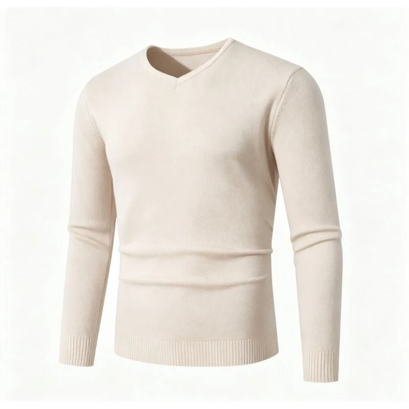 Herren Feiner V-Ausschnitt Feinstrickpullover mit schmalem Rippsaum Nord Taschen