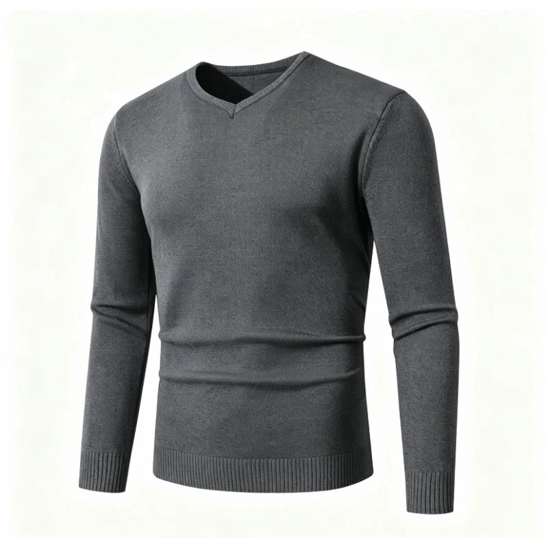 Herren Feiner V-Ausschnitt Feinstrickpullover mit schmalem Rippsaum Nord Taschen