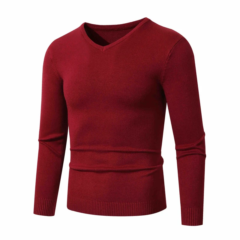 Herren Feiner V-Ausschnitt Feinstrickpullover mit schmalem Rippsaum Nord Taschen