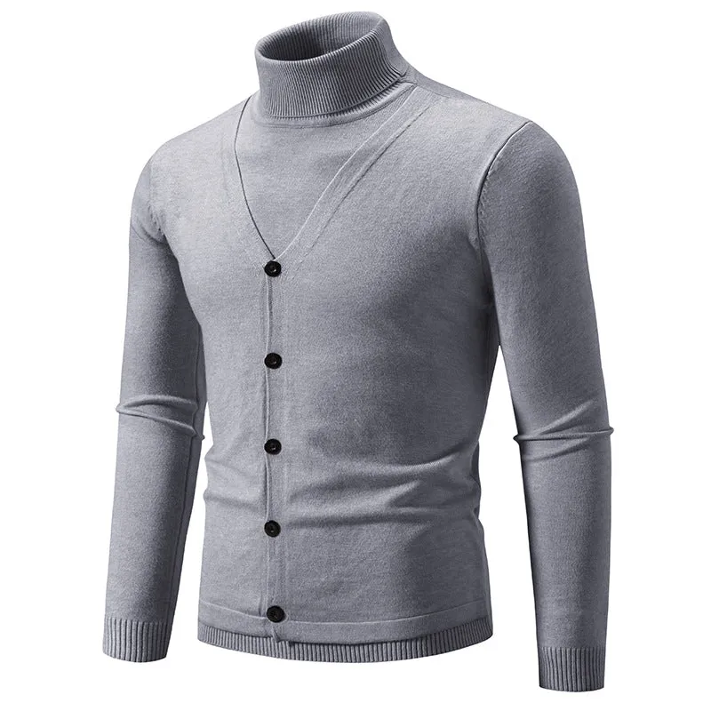 Herren Feiner Rollkragenpullover mit dekorativer Knopfleiste und schmaler Silhouette Nord Taschen