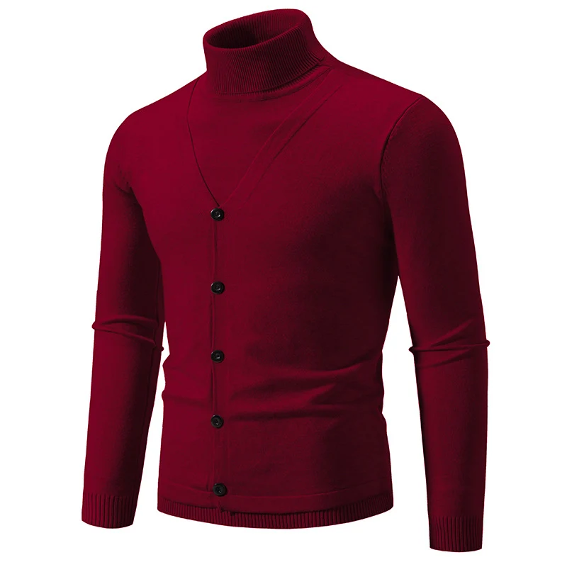 Herren Feiner Rollkragenpullover mit dekorativer Knopfleiste und schmaler Silhouette Nord Taschen