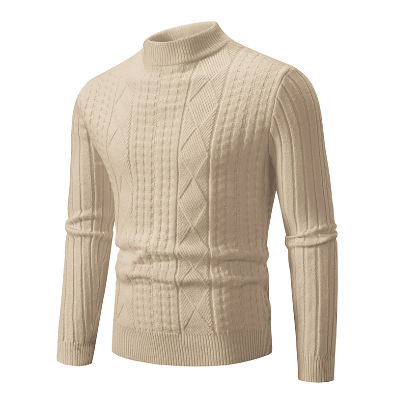 Herren Feiner Mockneck-Pullover mit Zopf- und Waffelstruktur körpernaher Passform Nord Taschen