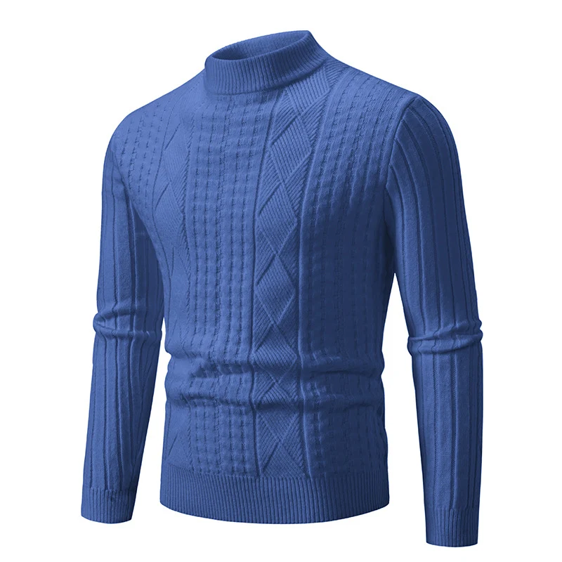 Herren Feiner Mockneck-Pullover mit Zopf- und Waffelstruktur körpernaher Passform Nord Taschen