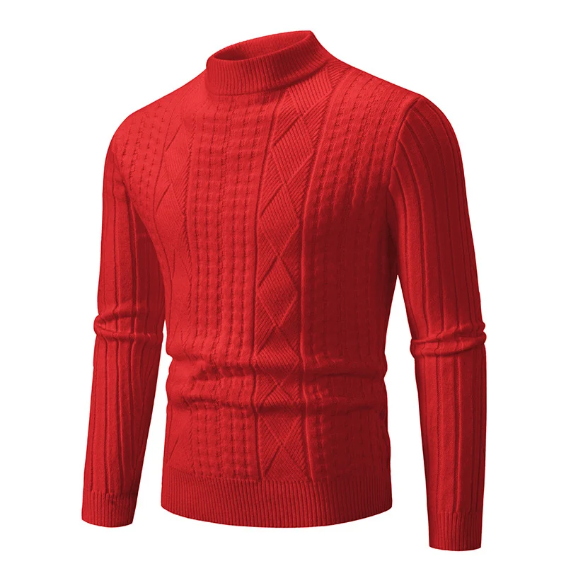 Herren Feiner Mockneck-Pullover mit Zopf- und Waffelstruktur körpernaher Passform Nord Taschen