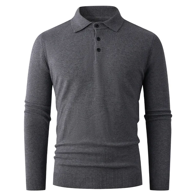 Herren Feiner Langarm-Polokragen-Pullover mit Dreiknopfleiste und schmaler Silhouette Nord Taschen