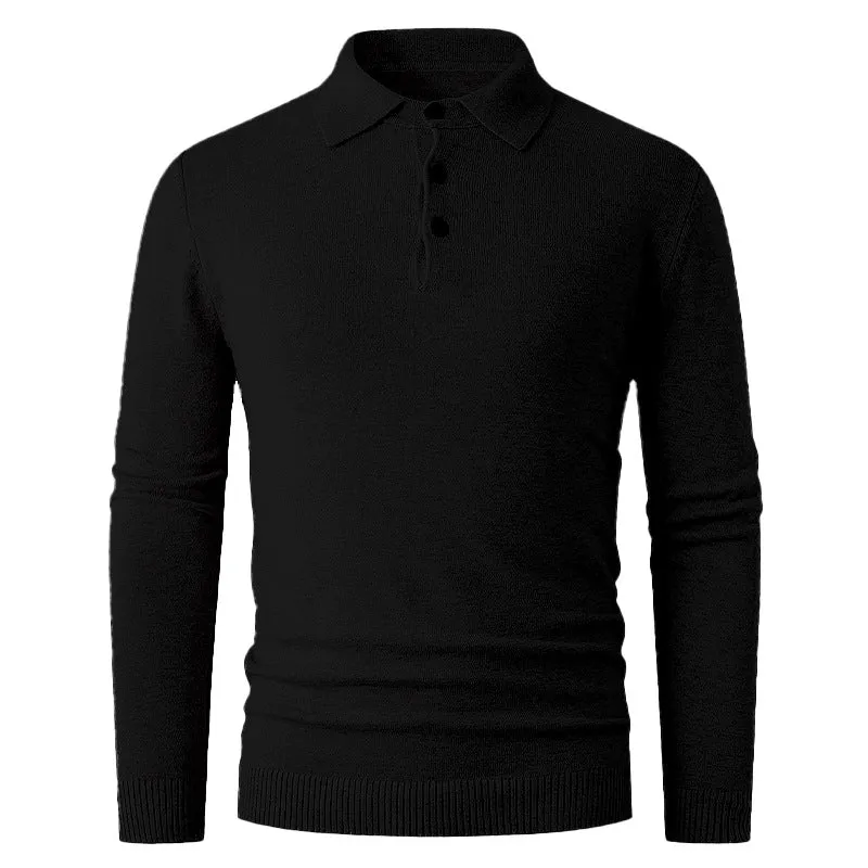 Herren Feiner Langarm-Polokragen-Pullover mit Dreiknopfleiste und schmaler Silhouette Nord Taschen