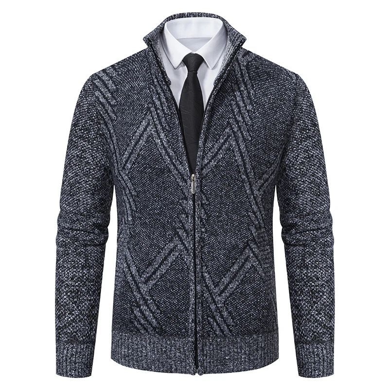 Herren Feiner Jacquard-Cardigan mit durchgehendem Reißverschluss, Stehkragen und Eingrifftaschen Nord Taschen