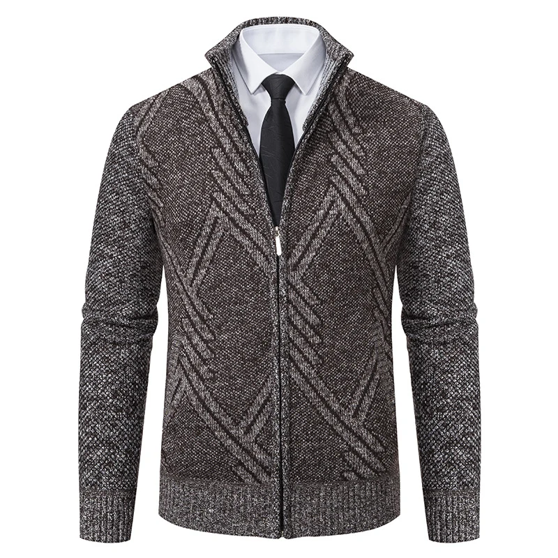 Herren Feiner Jacquard-Cardigan mit durchgehendem Reißverschluss, Stehkragen und Eingrifftaschen Nord Taschen