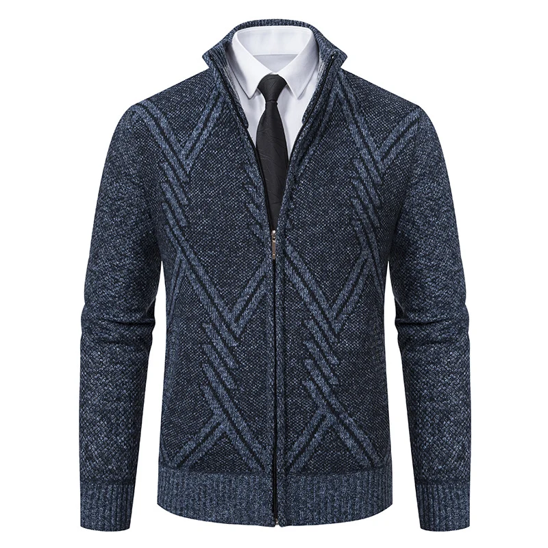 Herren Feiner Jacquard-Cardigan mit durchgehendem Reißverschluss, Stehkragen und Eingrifftaschen Nord Taschen