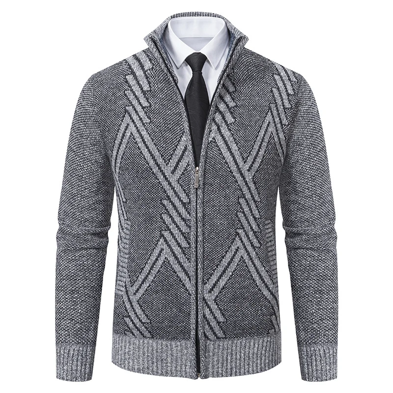 Herren Feiner Jacquard-Cardigan mit durchgehendem Reißverschluss, Stehkragen und Eingrifftaschen Nord Taschen