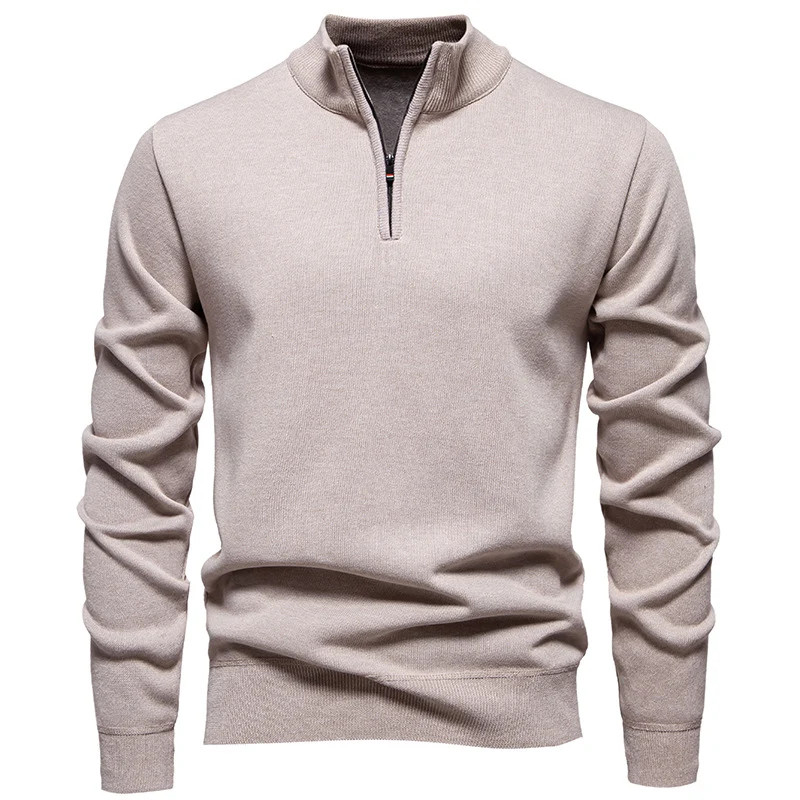 Herren Feiner Halbzip‑Mockneck‑Pullover aus Baumwollmix mit geripptem Kragen und Saum Nord Taschen