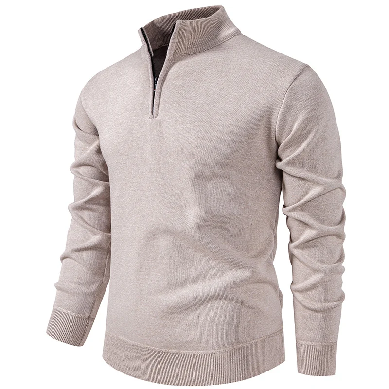 Herren Feiner Halbzip‑Mockneck‑Pullover aus Baumwollmix mit geripptem Kragen und Saum Nord Taschen