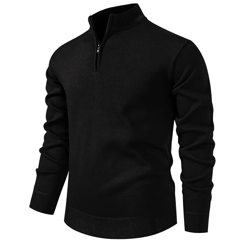 Herren Feiner Halbzip‑Mockneck‑Pullover aus Baumwollmix mit geripptem Kragen und Saum Nord Taschen