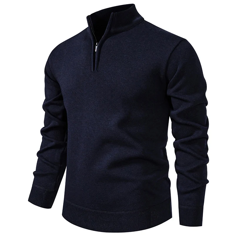 Herren Feiner Halbzip‑Mockneck‑Pullover aus Baumwollmix mit geripptem Kragen und Saum Nord Taschen